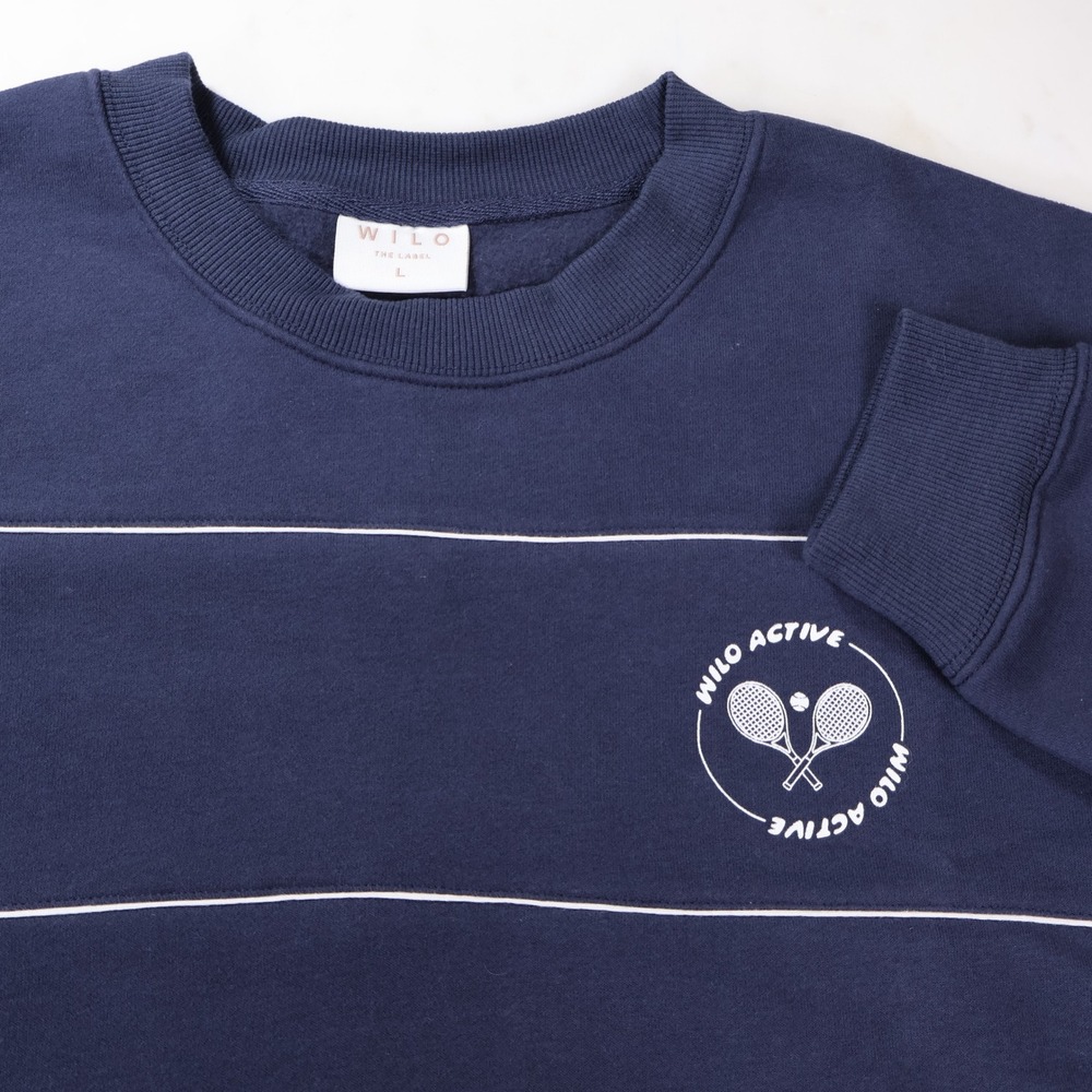 Wilo The‎ Label Active Tennis Sweatshirt Navy Blue Crewneck Pullover Large L